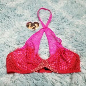 Victoria's Secrets Women's Red Hot Pink Fish Net Unlined Demi Bra 34 C